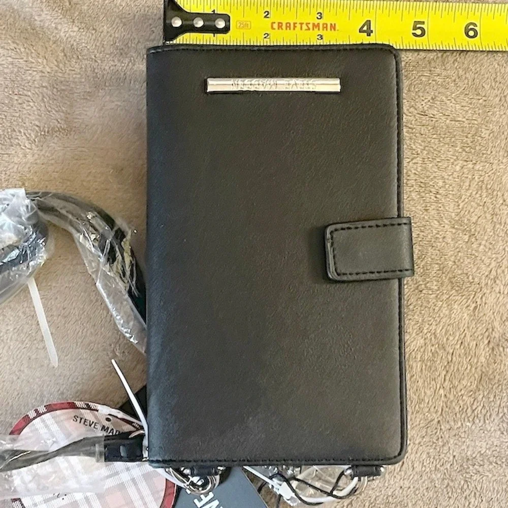 Steve Madden‎ Women Black Faux Leather Crossbody Wallet Phone Case Purse NWT